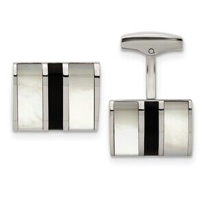 Stainless Steel Polished Mother Of Pearl & Black Onyx Cufflinks